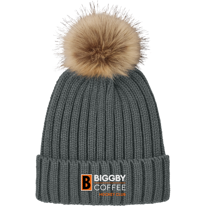 Biggby Coffee Hockey Club Faux Fur Pom Beanie